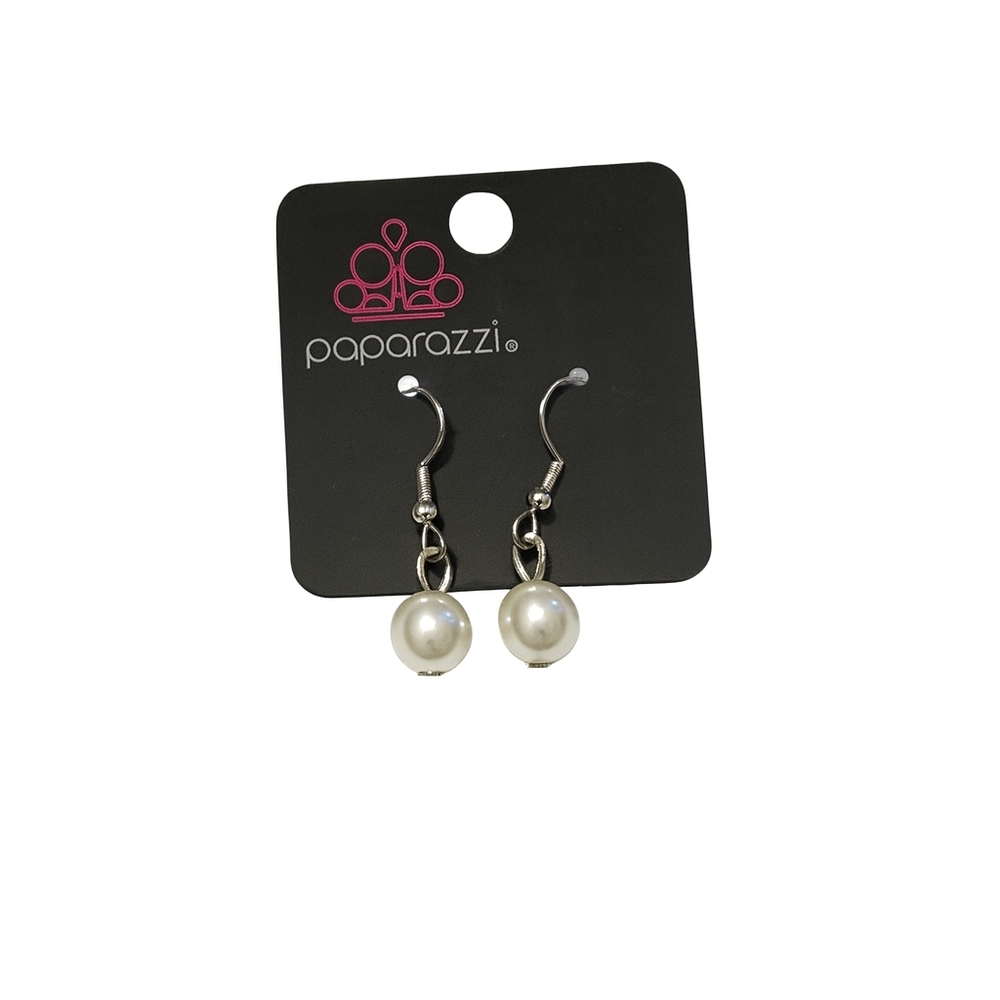 Paparazzi Silver and White Pearl Earrings